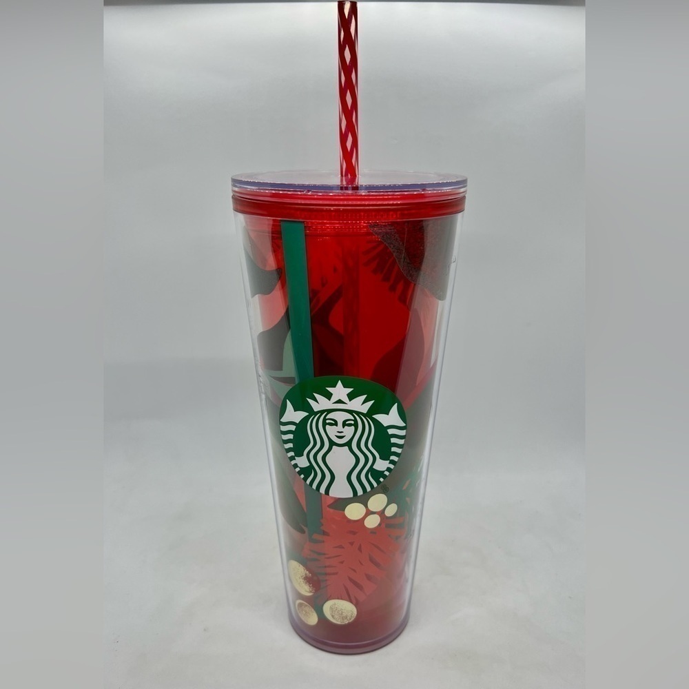 NWT Starbucks Holiday 2019 Venti Red Pine Cone & Holly Cold Cup 24oz Tumbler